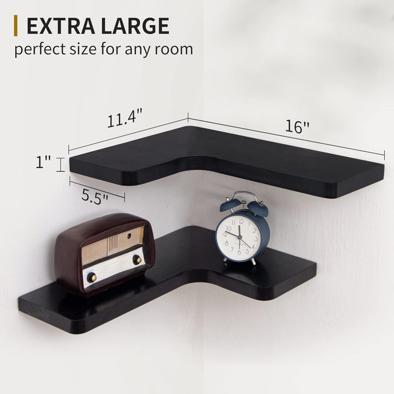 Tablettes d'angle flottantes pour le rangement, Noir