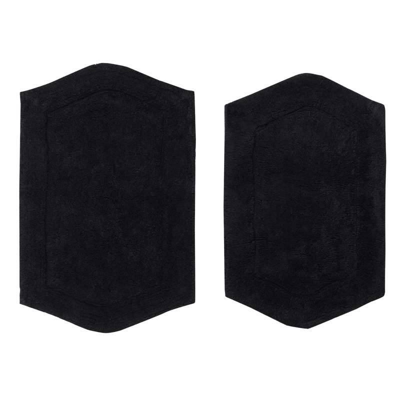 Morissette 100% Cotton Bath Rug, Non-slip, Absorbent, Machine Washable, Quick Dry 2 PCs set (21x34 / 24x40), Noir