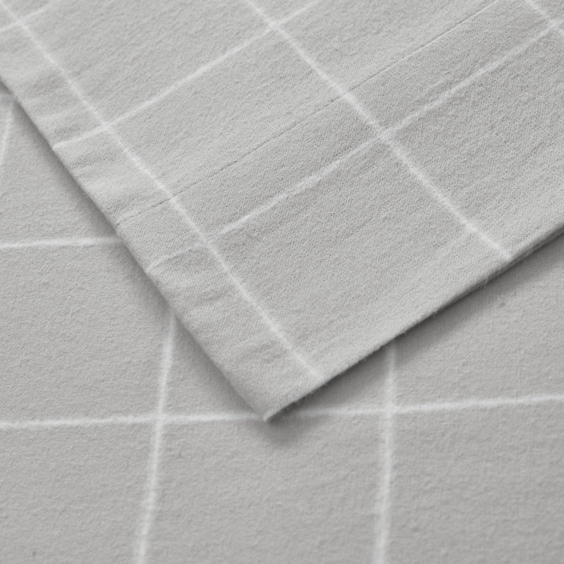 California King Grey Windowpane Cotton Flannel Sheet Set