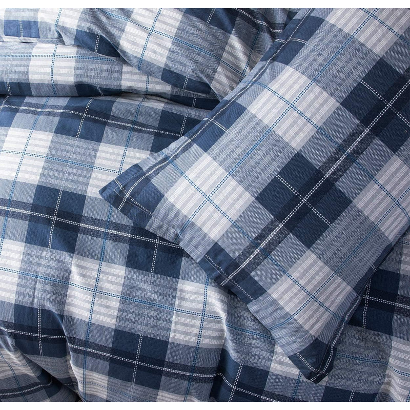 SLEEPBELLA Comforter Twin Size, 600 Thread Count Cotton Navy Blue & Grey Buffalo Pattern Blue Plaid Comforter Sets,Down Alternative Bedding Set 2Pcs (Twin, Navy Plaid)