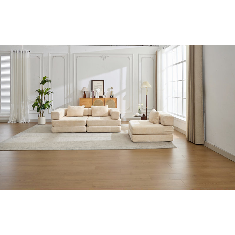 Canapé à compression, canapé-lit à plancher convertible à structure fixe, canapé modulaire désossé, Beige