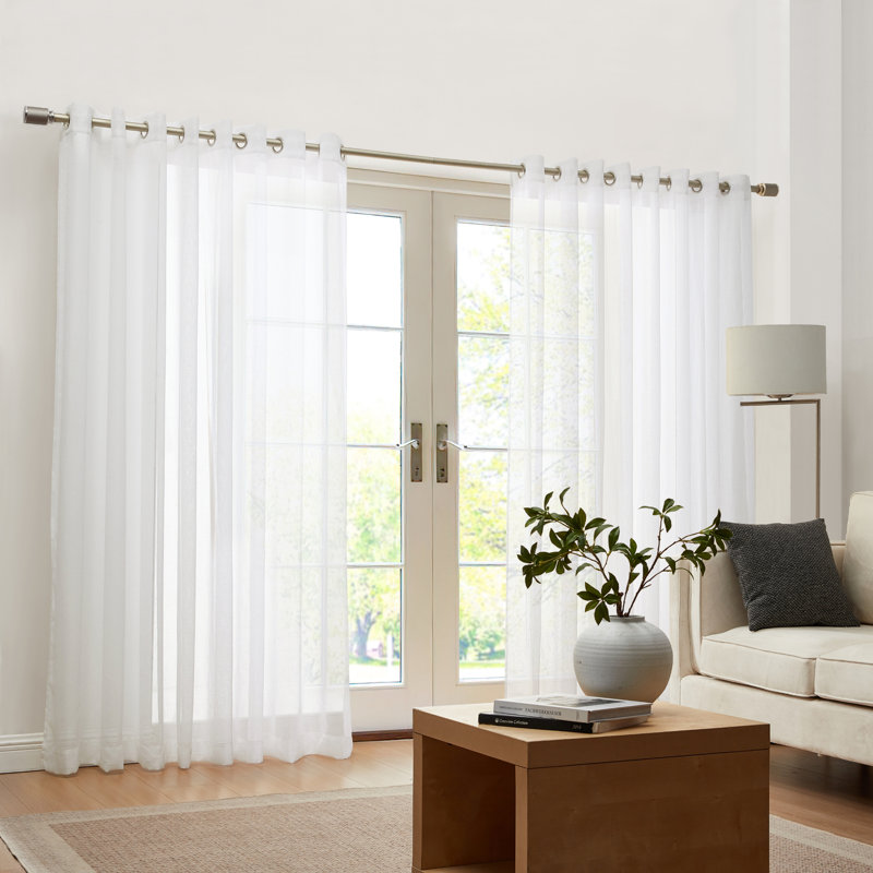 Prins Solid Sheer Indoor/Outdoor Grommet Single Curtain Panel, White, 114" W x 108" L