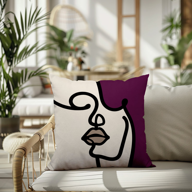 Oreiller carré réversible intérieur / extérieur Vie Abstract, H 15 po x l 15 po, Mauve