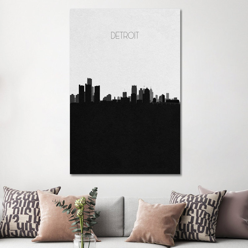 Detroit, Michigan City Skyline by Ayse Deniz Akerman - Print on Canvas, 152.4cm H x 101.6cm W x 3.81cm D, Wrapped Canvas
