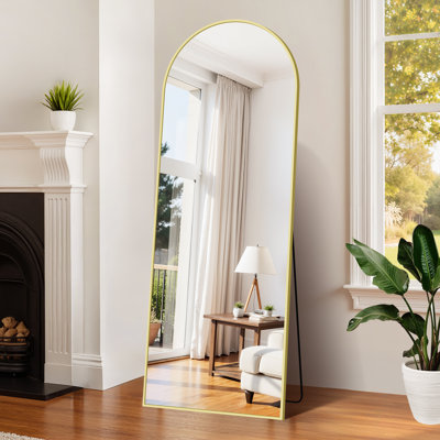 Miroir pleine longueur, miroir arqué pleine longueur, miroir mural de plancher doré debout, penché ou suspendu, miroir arqué pleine grandeur pour chambre à coucher, salon, salle de bain