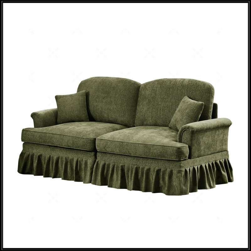 Élégant canapé deux places Mid-Century surdimensionné avec accoudoirs évasés, Vert