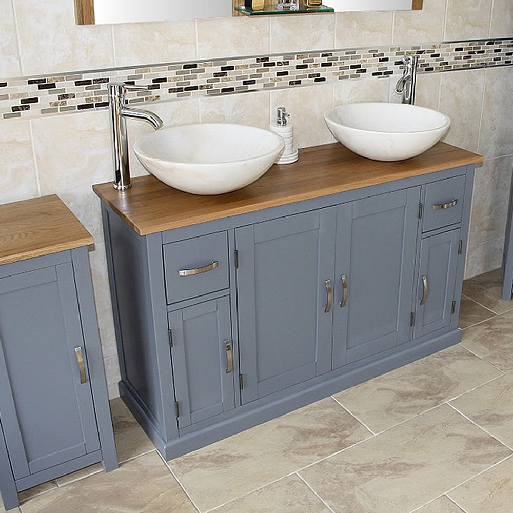 Oahu 1230mm Double Bathroom Vanity with Vessel Stone Basin