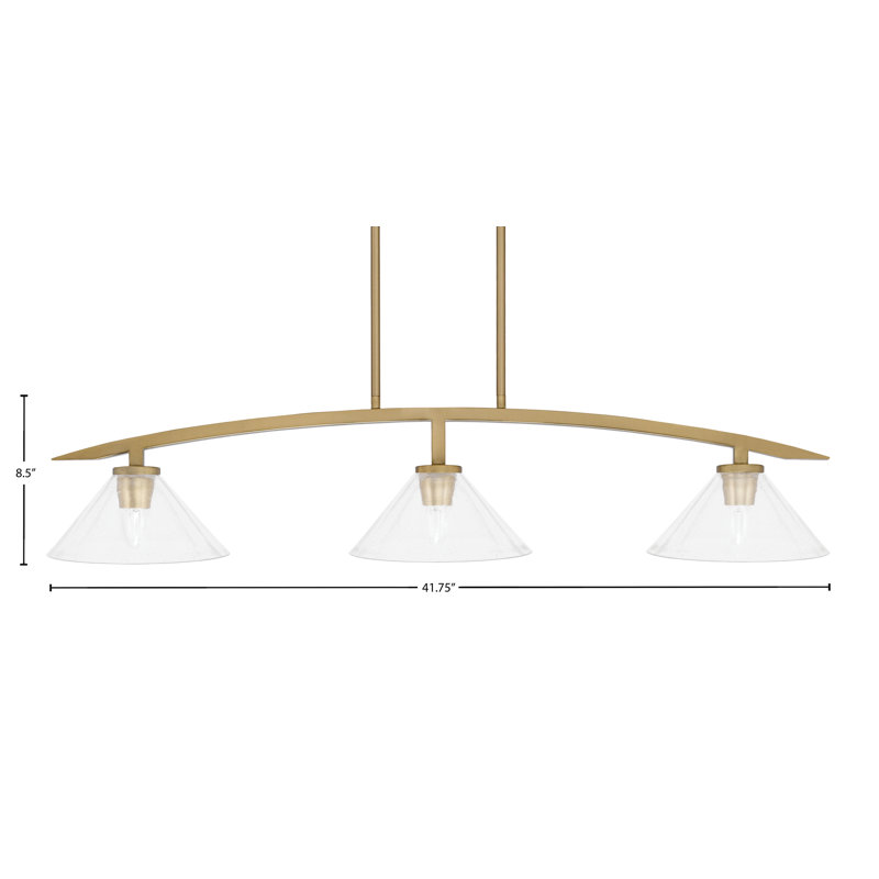 Verre à bulles 3 lumières kurve, Laiton New Age, Clair, H 8,5 po x l 41,25 po x P 10 po