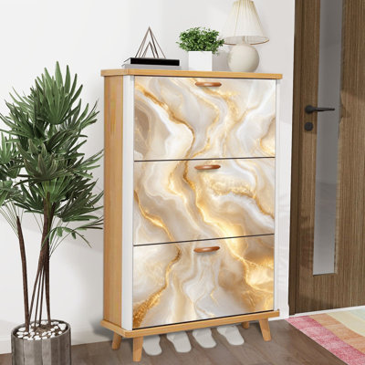Armoire de rangement pour chaussures avec 3 tiroirs rabattables pour luxueux marbres dorés fluides à encre liquide Art moderne et élégant