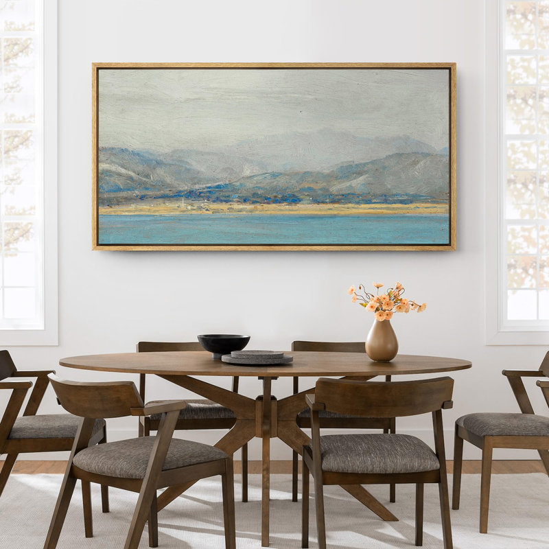 «Rustic Countryside Serene Mountain and River Landscape», reproduction d'art sur toile, H 30 po x l 60 po, Naturel
