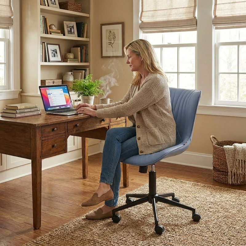 Fauteuil de bureau pivotant en similicuir avec roulettes Brionni, Bleu
