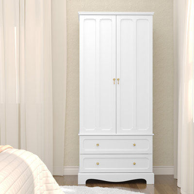 Freestanding Wooden Wardrobe Armoire with 2 Drawers