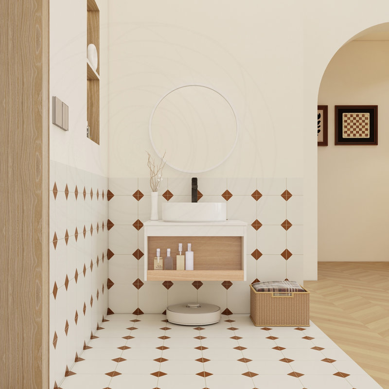 Meuble-lavabo flottant 24 po avec lavabo vasque rond blanc brillant, 23.62", White