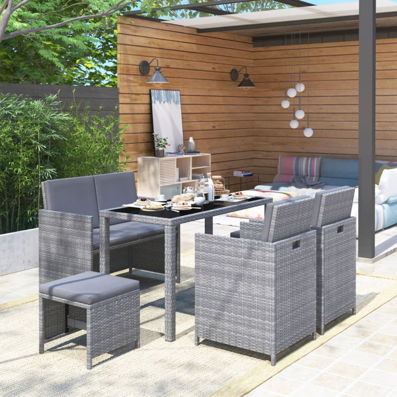 Latitude Run® 6 Piece Outdoor Dining Set With Cushions Poly Rattan Black, Grey, Mixed Grey