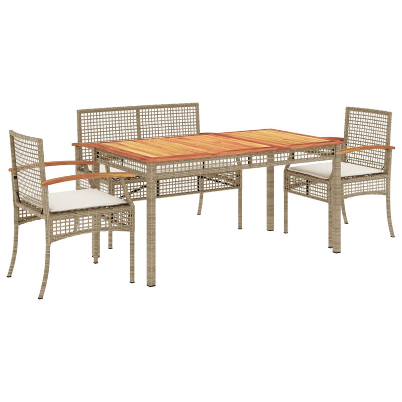 Bayou Breeze 4 Piece Patio Dining Set With Cushions Gray Poly Rattan, Beige/Beige