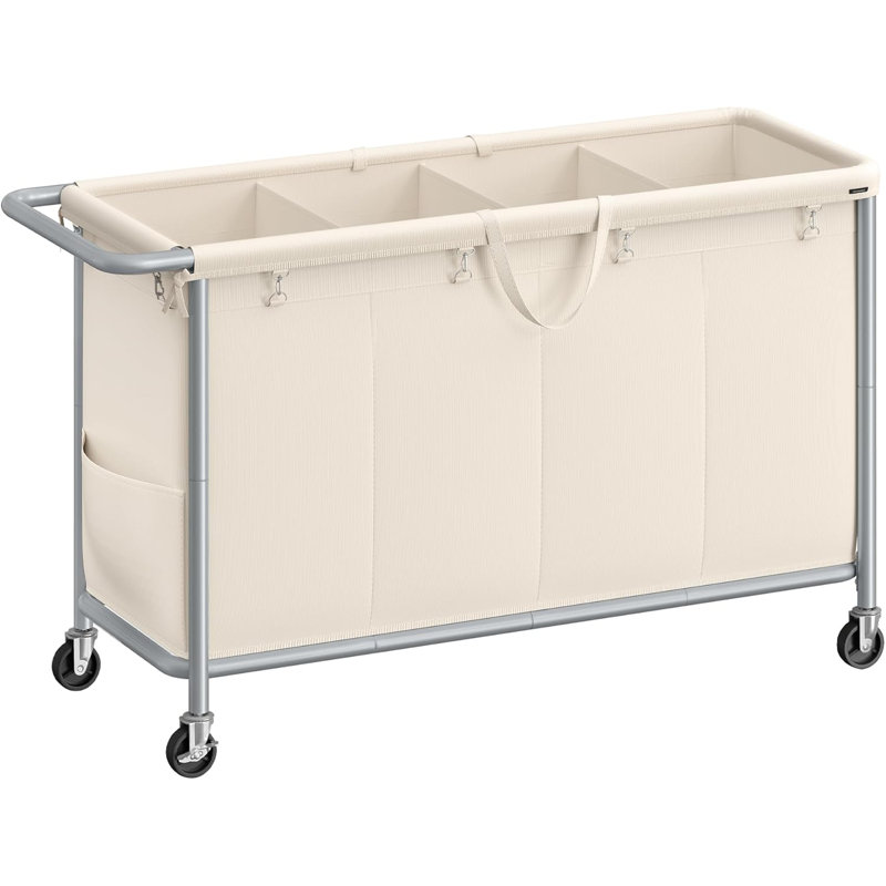 Panier à linge avec roulettes, panier à linge roulant à 4 sections, 68,6 gallons
