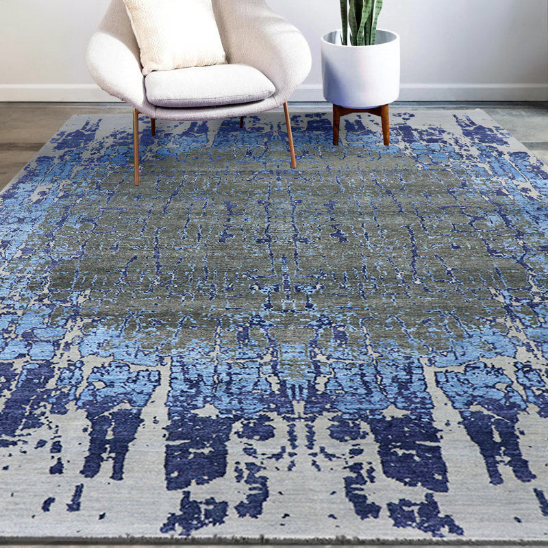 Abstract Area Rug in Blue, Rectangle 8' x 10'