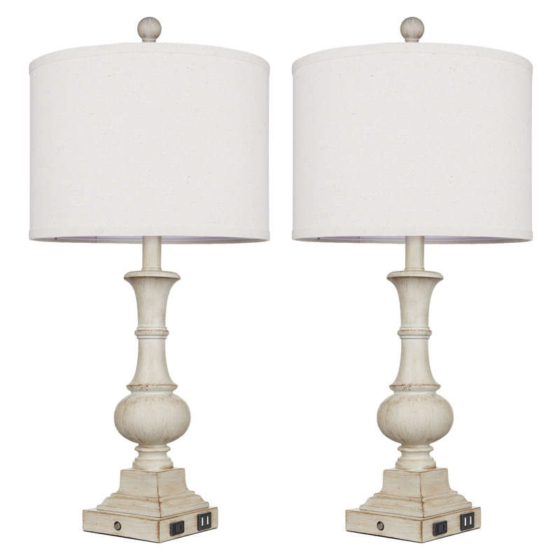Levis 26" Farmhouse Table Lamps with USB, Type-C & Touch Control, Off White