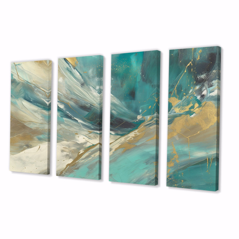 «Turquoise Serendipity Abstract», reproduction d'art sur toile tendue 4 pièces