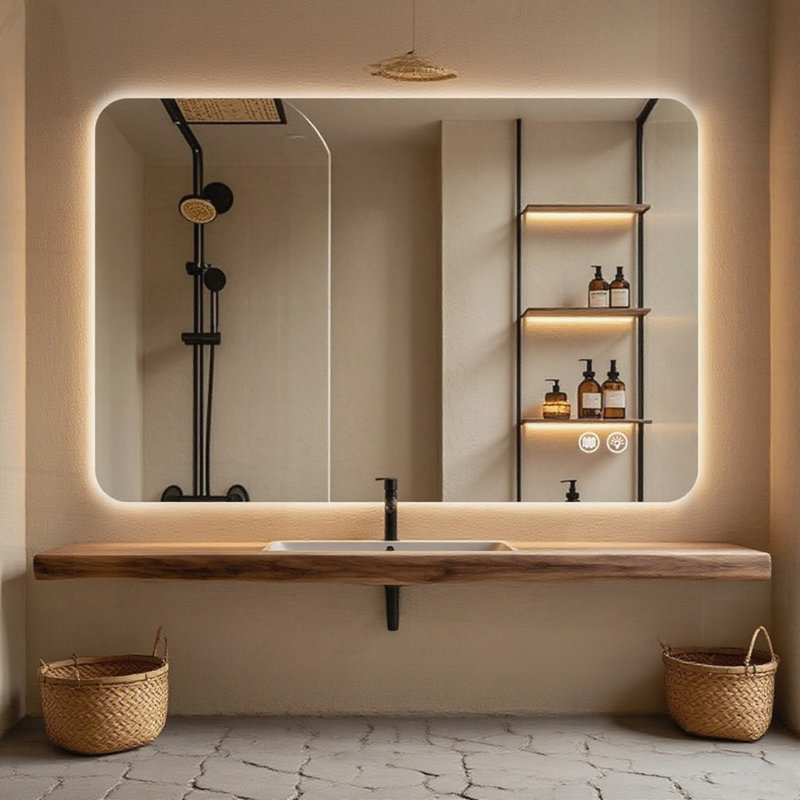 Rectangular Backlit Mirror Bathroom