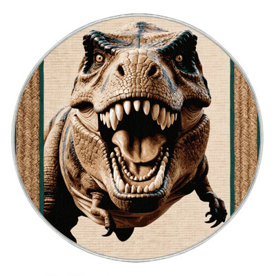 Machine Washable Dinosaurs Beige Area Rug
