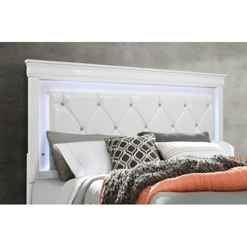 Lit Shaker - Pièce sophistiquée de chambre à coucher à éclairage DEL, Blanc, Grand lit