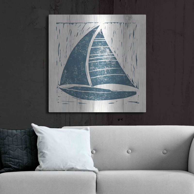 «Nautical Collage IV on White Wood» par Courtney Prahl, art mural en métal, H 36 po x l 36 po