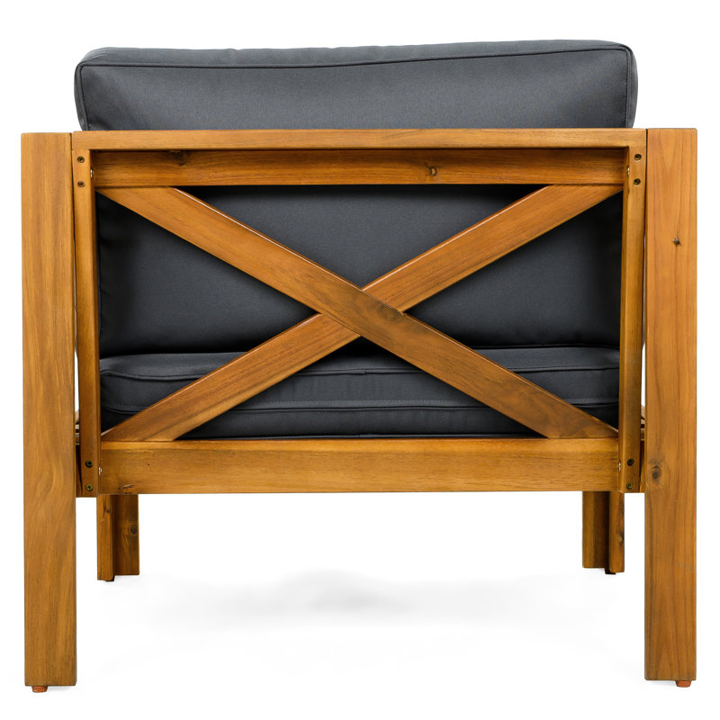 Fauteuil club d'extérieur en bois avec finition et coussins en tissu imperméable, taille compacte pour 4 espaces de jardin - Finition gris foncé, facile à assembler