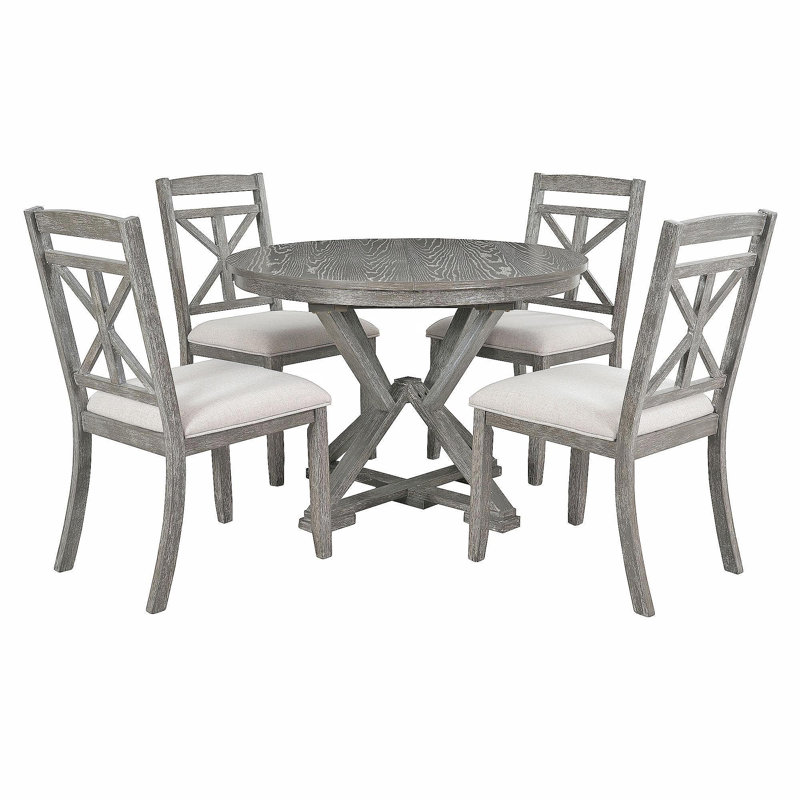 Ensemble 5 pièces de table de salle à manger avec table à rallonge et 4 chaises rembourrées