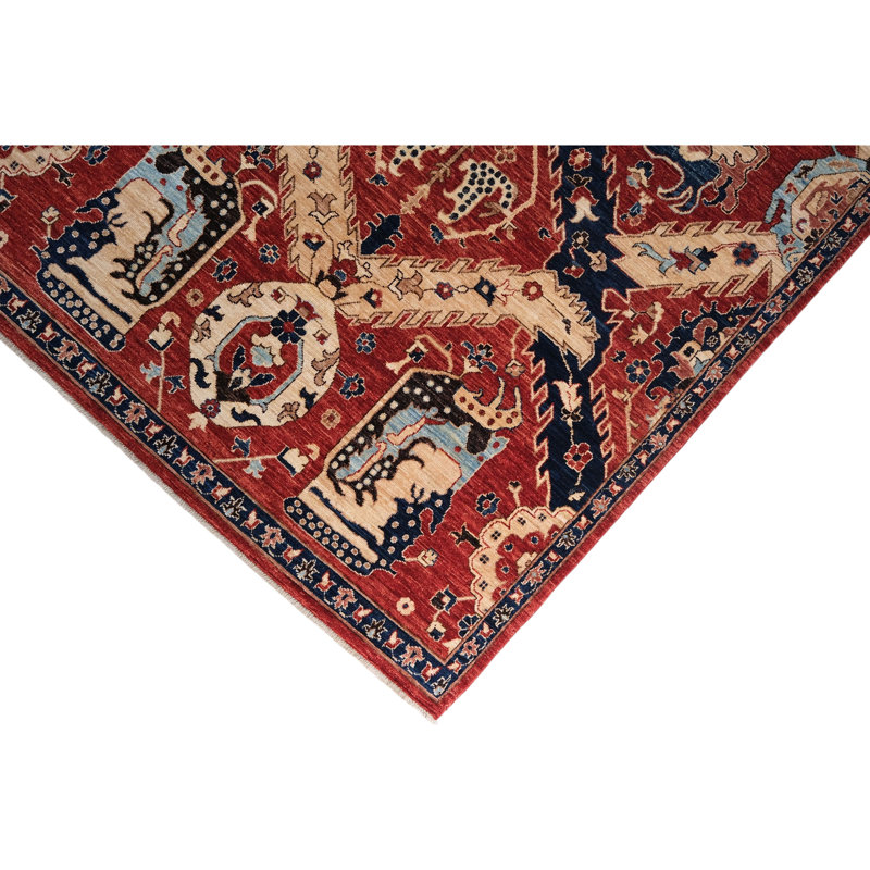 Tapis rouge et bleu marine noué à la main de haute qualité