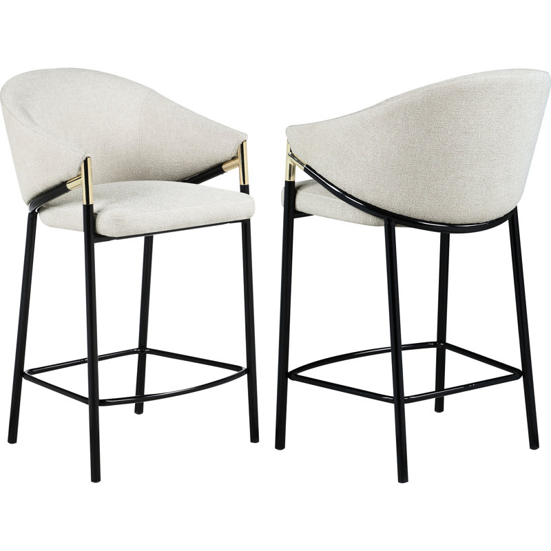 Tabourets à hauteur de comptoir - tissu beige, pieds en métal noir brillant (2 modernes avec garniture de 2)