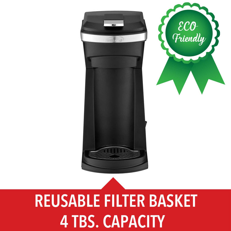 Brentwood K-Cup Single Serve Coffee Maker in Black with Reusable Filter Basket