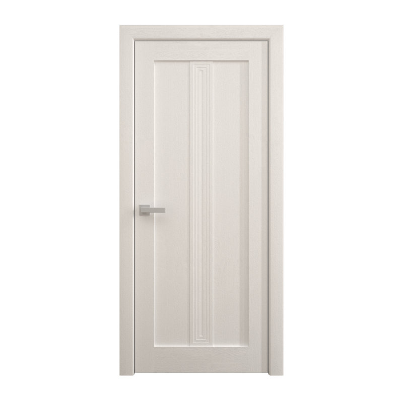 Porte intérieure française pleine 42 x 84 pouces Ego 5006 en chêne blanc peint, panneau simple, cadre standard, poignée, pour salle de bain ou chambre, style moderne