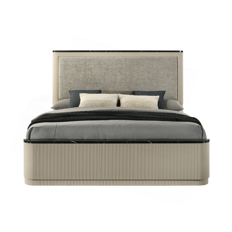 Très grand lit en lin gris et beige, Très grand lit