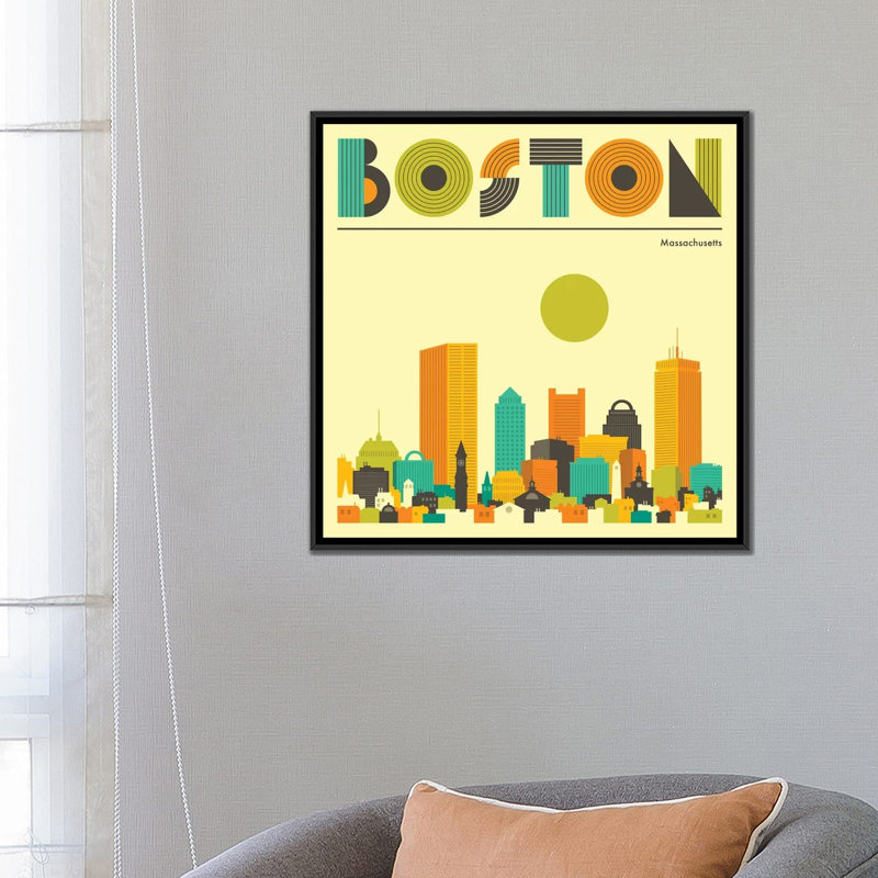 « boston horizon », impression sur toile, H 26 po x l 26 po x P 1,5 po, Toile avec cadre flottant noir, Pas de tapis