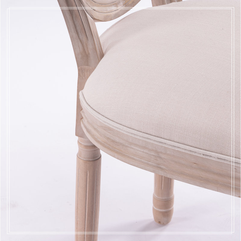 French Style Oval Back Dining Chairs – Set of 2 – Solid Wood & Linen Fabric