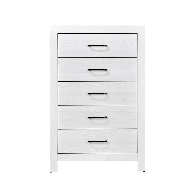 Commode de rangement blanche à 5 tiroirs avec quincaillerie noire 1 pièce