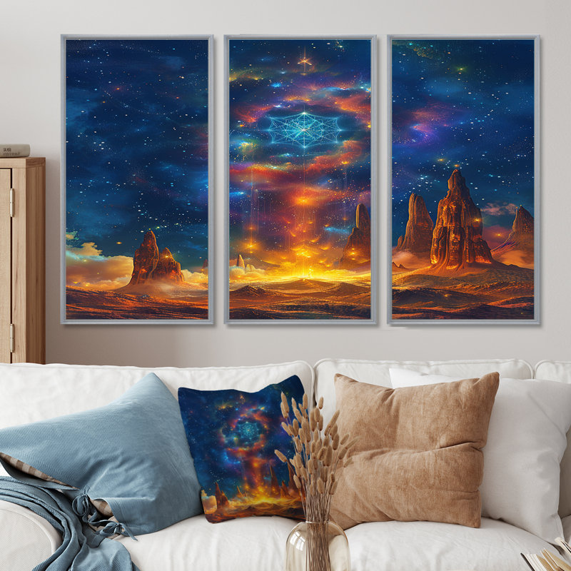 Ensemble de salon art mural Magic Crystal, Encadrement argenté, H 32 po x l 48 po x P 1 po