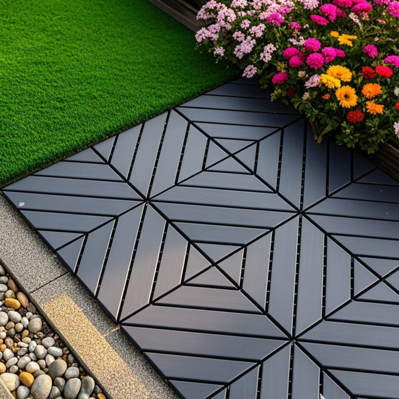 44 Pack 30.5 cm x 30.5 cm Interlocking Deck Tiles, Weatherproof Low Maintenance Plastic Tiles, Dark Grey
