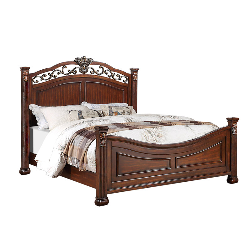 Wooden Eastern Bed With Crafted Headboard, Brown, King