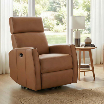 Fauteuil inclinable et oscillant pivotant en cuir véritable de qualité supérieure avec accoudoirs doubles