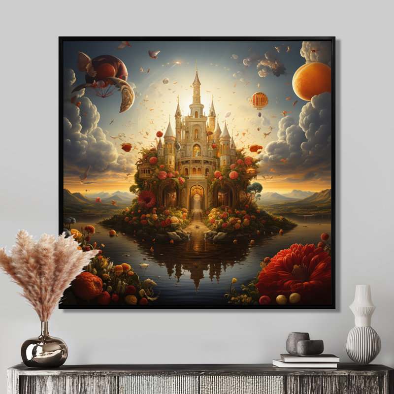 Zia - Hindouisme, art mural, Toile avec cadre flottant noir, H 16 po x l 16 po x P 1 po