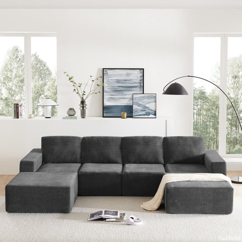 Boneless Modular U-Shaped Free Combination Sectional Sofa, Foam-Filled Sleeper Sofa Bed, Dark Gray Polyester