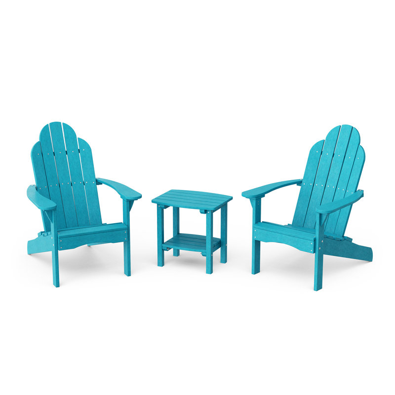 Classic 3-Piece Adirondack Set with Side Table, Aruba Blue