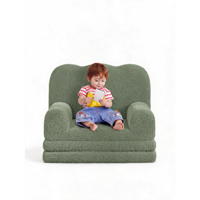 Canapé-lit convertible 2 en 1 pour enfants et tout-petits - Canapé dépliable en mousse se transformant en méridienne, revêtement doux en sherpa - Salle de jeux/Chambre d'enfant - Vert, 2106-6