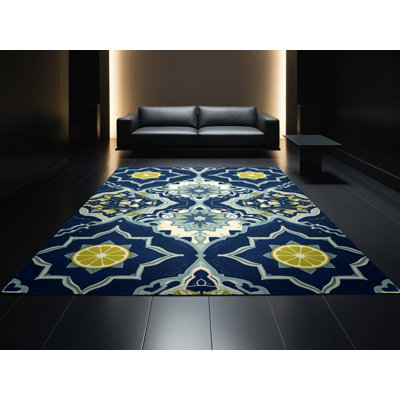 Tapis marocain bleu d'inspiration mondiale lavable à la machine Abram Ceviche