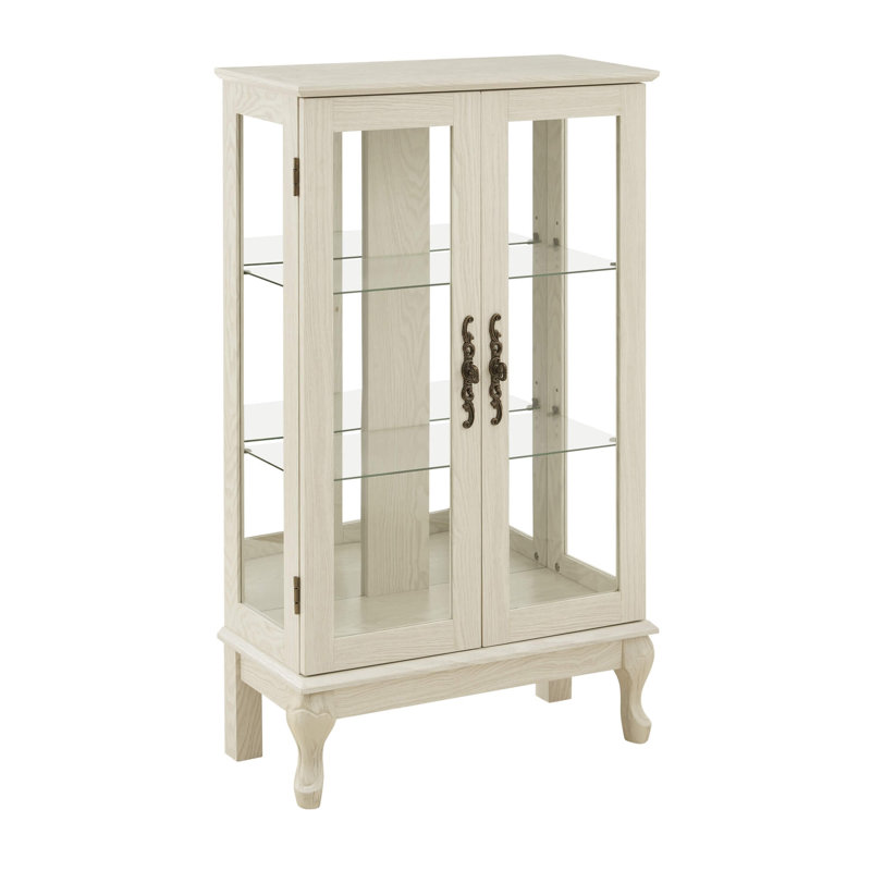 Lighted 2-Door Curio Cabinet With Tempered Glass Doors And Mirrored Back Panel – Adjustable Shelves Display Case For Home Or Office, White
