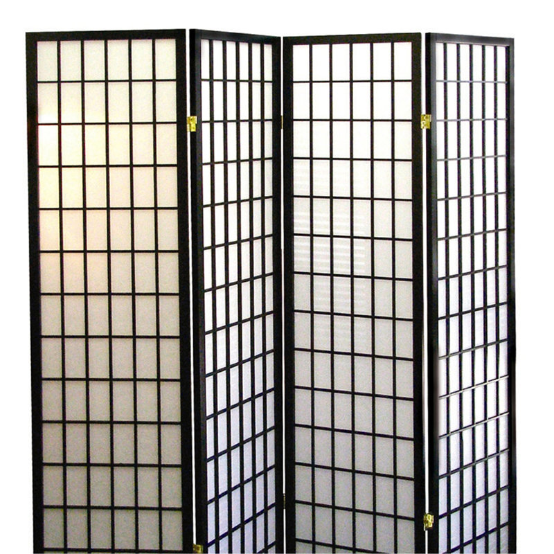 70" Tall 4-Panel Screen / Room Divider, Japanese Style, Black