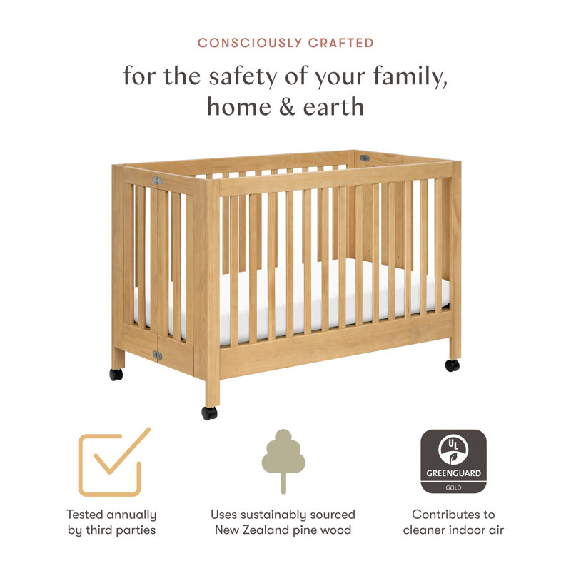Maki 2-in-1 Convertible Portable Crib, Honey