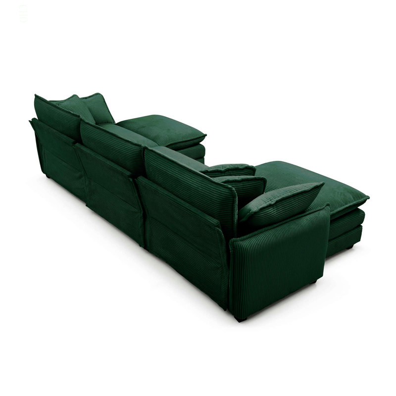 Canapé modulaire surdimensionné avec repose-pieds convertible, canapé 3 places avec 2 repose-pieds, canapé en forme de U en tissu de velours côtelé vert
